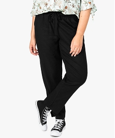 GEMO Pantalon femme uni en lin viscose avec taille paper bag Noir