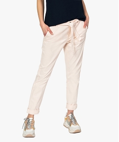 GEMO Pantalon femme chino en toile extensible avec ceinture à nouer Gris