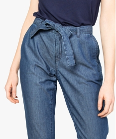 pantalon femme coupe large avec ceinture a nouer bleu pantalons8588501_2