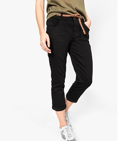 GEMO Pantacourt femme en stretch uni avec ceinture tressée Noir