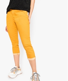 GEMO Pantacourt femme en stretch uni avec ceinture tressée jaune standard