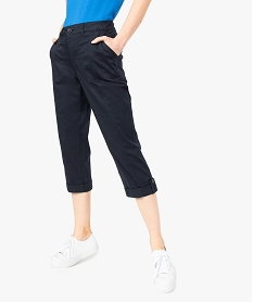 GEMO Pantacourt femme en coton twill à revers et patte boutonnée noir standard