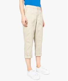 GEMO Pantacourt femme en coton twill à revers et patte boutonnée beige standard