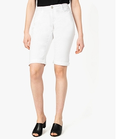 GEMO Bermuda femme uni en toile extensible Blanc