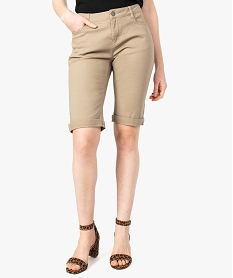 bermuda femme uni en toile extensible brun shorts8591301_1