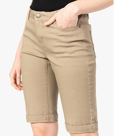bermuda femme uni en toile extensible brun shorts8591301_2