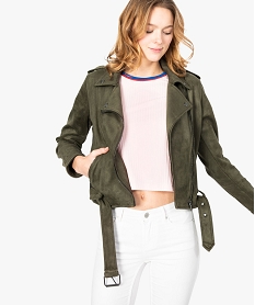 GEMO Veste femme style biker en suédine douce et souple vert standard