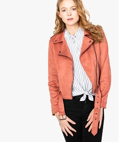 GEMO Veste femme style biker en suédine douce et souple Rose