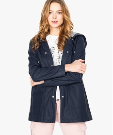 GEMO Coupe-vent femme imperméable à capuche doublée marinière Bleu