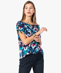 GEMO Blouse femme imprimée avec col Bardot smocké Imprimé