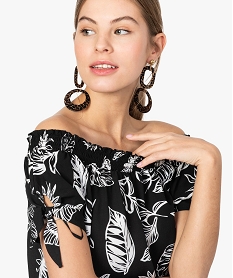 blouse femme imprimee avec col bardot smocke imprime chemisiers8594201_2