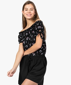 GEMO Blouse femme imprimée avec col Bardot smocké Imprimé