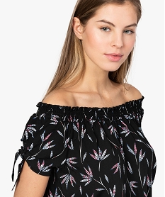 blouse femme imprimee avec col bardot smocke imprime chemisiers8594301_2