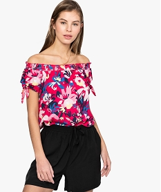 GEMO Blouse femme imprimée avec col Bardot smocké Imprimé