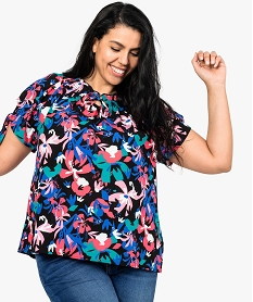 GEMO Blouse femme fluide fleuri à manches nouées et col à smocks Imprimé