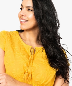 tunique femme sans manches a broderie fleurie ton sur ton jaune chemisiers et blouses8597501_2