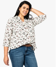 GEMO Chemise femme à motifs fleuris et fermeture boutons kaki vif