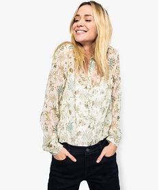 GEMO Chemise femme en voile transparent à motifs fleuris Imprimé