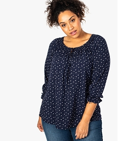 GEMO Tunique femme imprimée à décolleté smocks Bleu