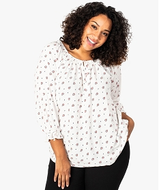 GEMO Tunique femme imprimée à décolleté smocks blanc chine