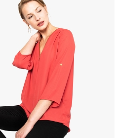 GEMO Tunique femme encolure V zippée et manches retroussables Rouge
