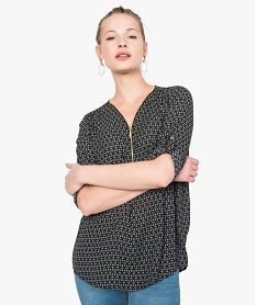 GEMO Tunique femme fluide imprimée col V fantaisie noir standard