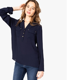 GEMO Tunique femme fluide avec col tunisien et poches poitrine bleu vif