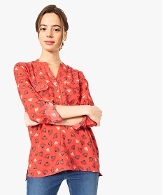 GEMO Tunique femme fluide imprimée à col fantaisie orange vif