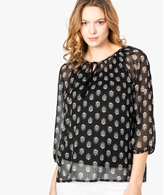 GEMO Blouse femme imprimée transparente manches 34 marron vif