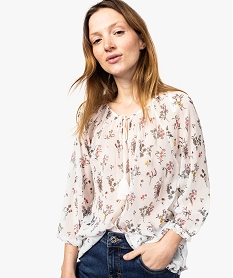 GEMO Blouse femme imprimée transparente manches 34 Imprimé