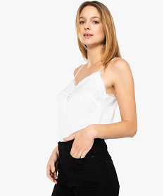 GEMO Caraco femme satiné avec finition dentelle et boutons blanc chine