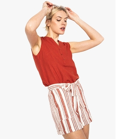 GEMO Chemise femme sans manches en lin avec dos dentelle rouge standard