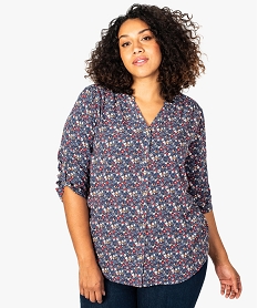GEMO Tunique femme boutonnée avec motifs all over et manches 34 kaki fonce