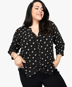 GEMO Tunique femme boutonnée avec motifs all over et manches 34 noir standard