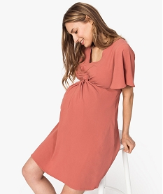 GEMO Robe de grossesse en crêpe doublé avec taille empire et col V Rose