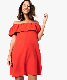 robe femme trapeze en lyocell avec col bateau a volant rouge robes8607201_1