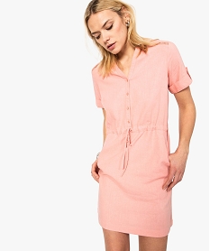 robe femme en lin avec manches courtes et col v rose robes8607501_1