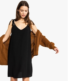 GEMO Robe femme courte en viscose satiné avec bretelles à nouer coloris assortis