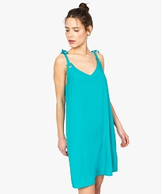 GEMO Robe femme courte en viscose satiné avec bretelles à nouer vert standard