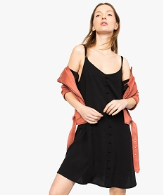 GEMO Robe femme unie ample et fluide avec boutons devant Noir