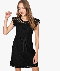 GEMO Robe femme droite en dentelle avec volant aux épaules Noir