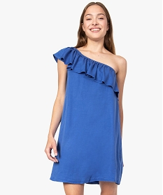 GEMO Robe femme courte asymétrique à volant Bleu
