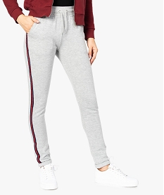 pantalon de jogging femme avec bandes colorees sur les cotes gris8609701_1