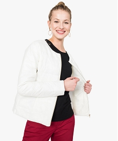 GEMO Doudoune femme légère avec col rond et fermeture zippée blanc chine