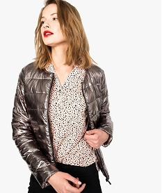GEMO Doudoune femme légère avec col rond et fermeture zippée gris standard