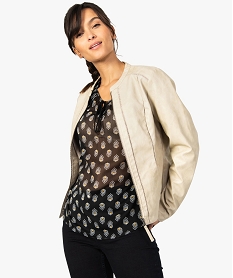 GEMO Veste femme imitation cuir avec finitions ajourées beige standard