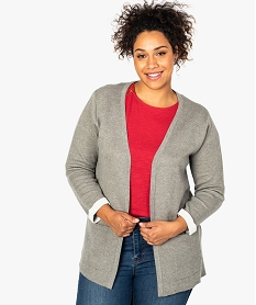 gilet femme porte ouvert a revers et poches plaquees gris8612501_1