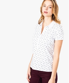 polo femme a petits motifs et col chemise imprime8613601_1