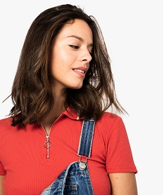 polo femme en maille cotelee avec col fantaisie rouge tee-shirts tops et debardeurs8613801_2
