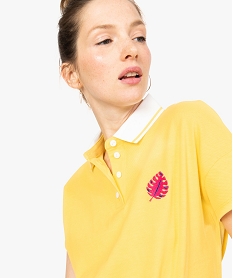 polo femme en coton pique avec col raye et broderie poitrine jaune tee-shirts tops et debardeurs8613901_2